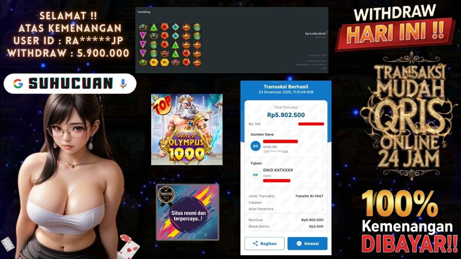 SUHUCUAN JACKPOT SLOT GATES OF OLYMPUS 1000